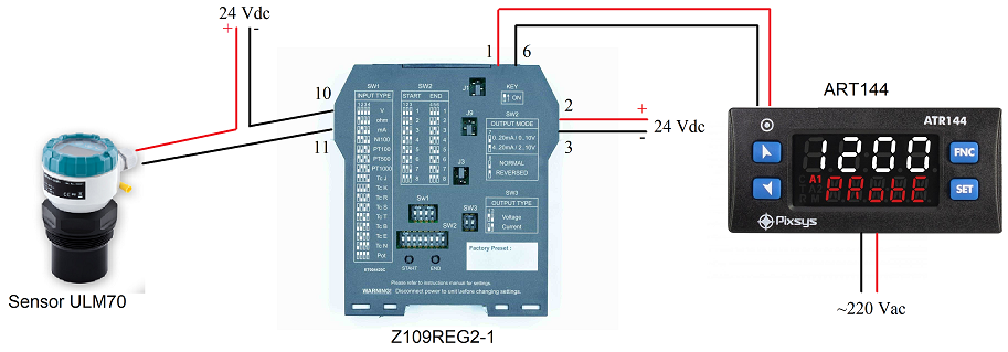 Sơ đồ nối dây bộ chuyển đổi Z109REG2-1 cho tín hiệu 4-20 mA