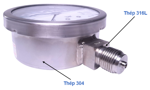 Đồng hồ áp suất 0-16 bar làm từ thép 304 và 316L